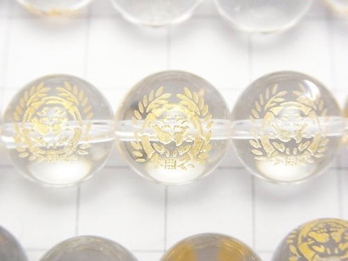Golden Carving! Masamune Date Emblem(KAMON) Crystal Quartz AAA Round 10 mm, 12 mm 1/4 or 1strand