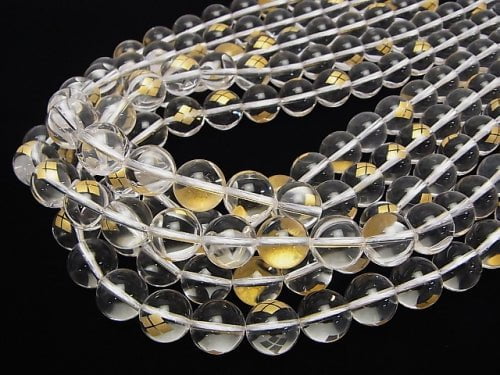 Golden Carving!Shingen Takeda Emblem(KAMON) Crystal Quartz AAA Round 10 mm, 12 mm 1/4 or 1strand