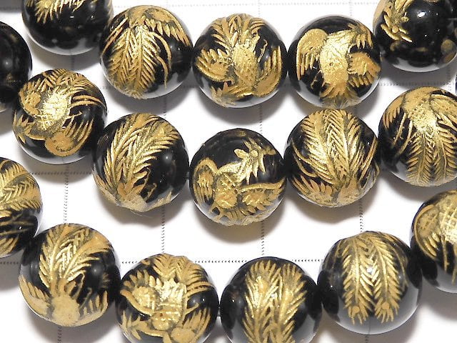 Golden! Phoenix (Four Divine Beasts) Carved! Onyx Round 10mm,12mm,14mm,16mm Half Chain/Bracelet