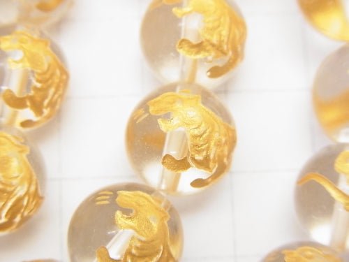 Golden! Carved of Tiger (Four Divine Beasts)! Crystal Quartz AAA Round 10mm,12mm,14mm,16mm half or 1strand beads (Bracelet)