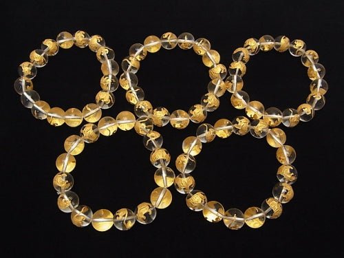 Golden! Carved of Tiger (Four Divine Beasts)! Crystal Quartz AAA Round 10mm,12mm,14mm,16mm half or 1strand beads (Bracelet)