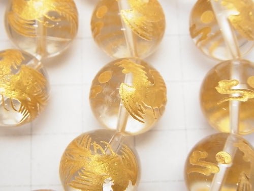Golden! Carved of Phoenix (Four Divine Beasts)! Crystal Quartz AAA Round 10mm,12mm,14mm,16mm half or 1strand beads (Bracelet)