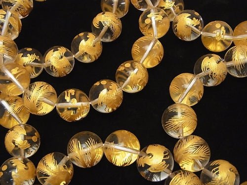 Golden! Carved of Phoenix (Four Divine Beasts)! Crystal Quartz AAA Round 10mm,12mm,14mm,16mm half or 1strand beads (Bracelet)
