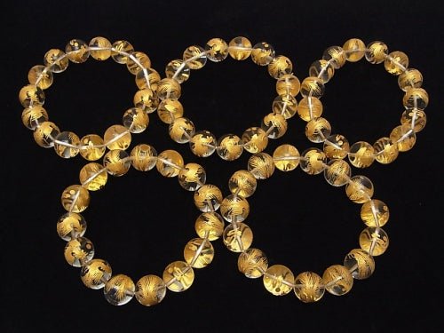 Golden! Carved of Phoenix (Four Divine Beasts)! Crystal Quartz AAA Round 10mm,12mm,14mm,16mm half or 1strand beads (Bracelet)