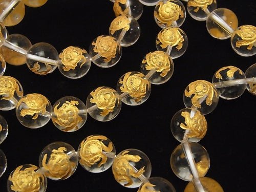 Golden! Carved of Turtle (Four Divine Beasts)! Crystal Quartz AAA Round 10mm,12mm,14mm,16mm half or 1strand beads (Bracelet)