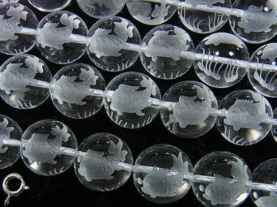 Fish Carving! Crystal Quartz AAA Round 10 mm, 12 mm, 14 mm half or 1strand beads (aprx. 15 inch / 38 cm)