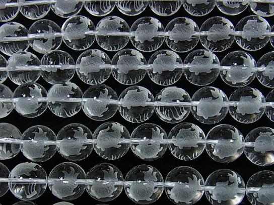 Fish Carving! Crystal Quartz AAA Round 10 mm, 12 mm, 14 mm half or 1strand beads (aprx. 15 inch / 38 cm)