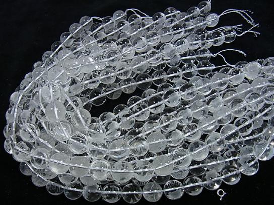 Fish Carving! Crystal Quartz AAA Round 10 mm, 12 mm, 14 mm half or 1strand beads (aprx. 15 inch / 38 cm)
