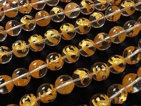 Golden! KIRIN Carving! Crystal Quartz AAA Round 10, 12, 14, 16 mm half or 1 strand
