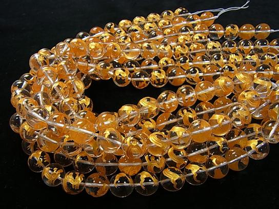 Golden! KIRIN Carving! Crystal Quartz AAA Round 10, 12, 14, 16 mm half or 1 strand