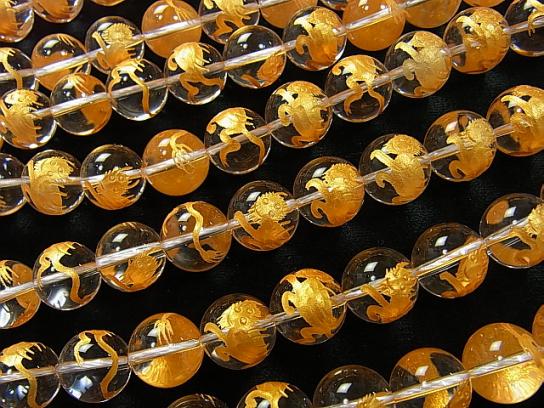 Gold! HAKUTAKU Carving! Crystal Quartz AAA Round 10, 12, 14, 16 mm half or 1 strand
