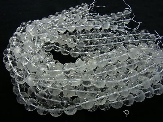 HAKUTAKU Carving! Crystal Quartz AAA Round 10, 12, 14, 16 mm half or 1 strand