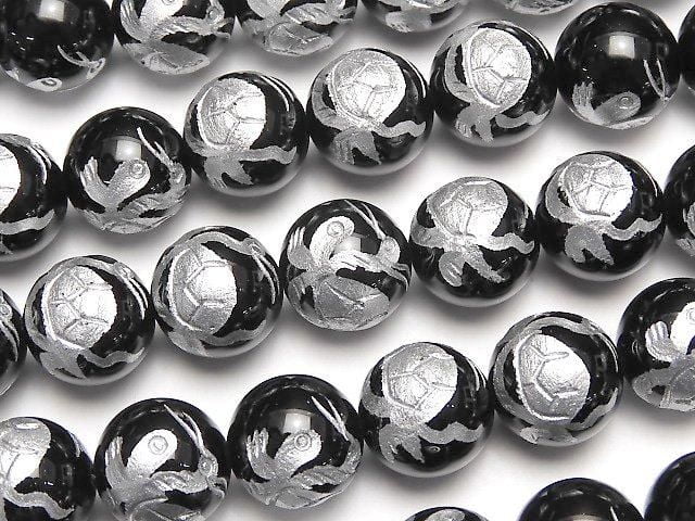 Silver! Turtle (Four Divine Beasts) Carving! Onyx AAA Round 10mm-16mm half or 1strand