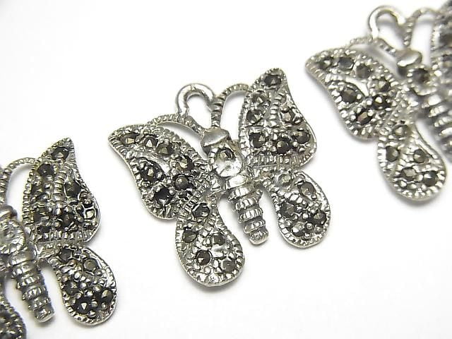 Silver 925 butterfly motif charm with marcasite, 17x17x2mm