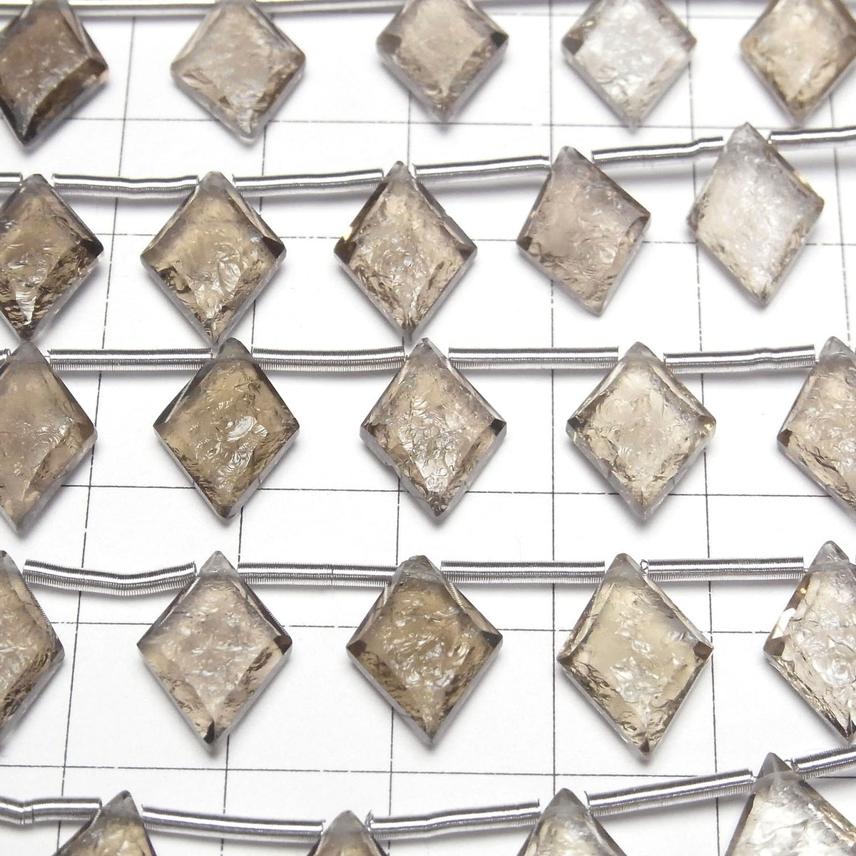 High Quality Smoky Quartz AAA Texture Diamond 14x10mm 1strand beads (9pcs)