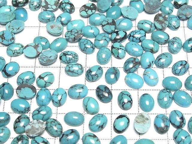 Türkis AAA- Oval Cabochon 8x6mm gemustert 4Stück