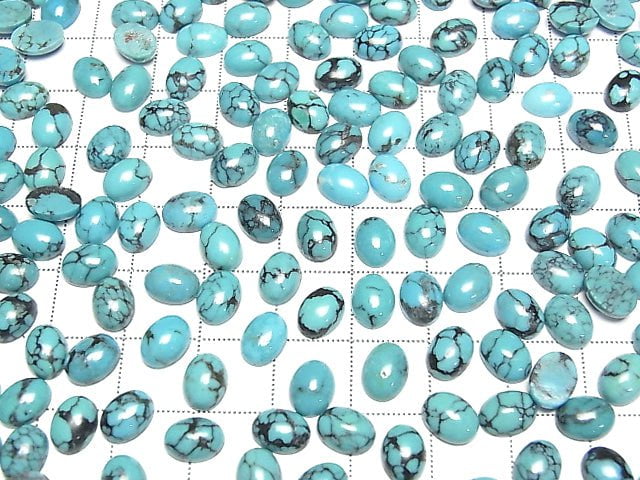 Türkis AAA- Oval Cabochon 8x6mm gemustert 4Stück