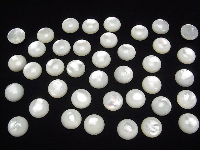Hochwertige weiße Muschel (Silberlippen-Auster) AAA Runde Cabochon 10x10mm 5 Stück