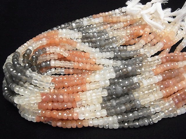 Hochwertiger mehrfarbiger Mondstein AAA facettierte Knopf-Rondelle 6x6x3mm halb oder 1 Strang Perlen (ca. 14 Zoll / 35 cm)