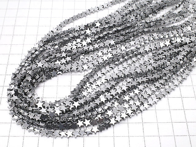 Hematite star 6 x 6 mm x 2 mm silver coating 1 strand beads (aprx.14 inch / 35 cm)