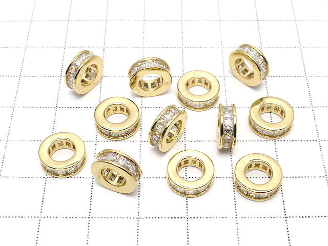 Metallteile Rondelle 10.5x10.5x3.5mm Gold (mit CZ) 2Stück