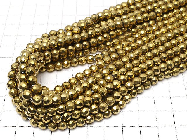 Magnetic! Hematite 64 Faceted Round 6 mm gold coating 1strand beads (aprx.15 inch / 37 cm)