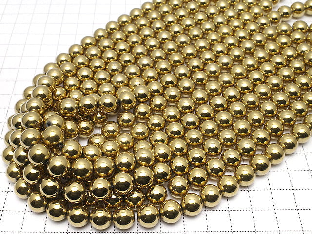 Hematite Round 10mm Gold Coated 1strand beads (aprx.15inch/38cm)