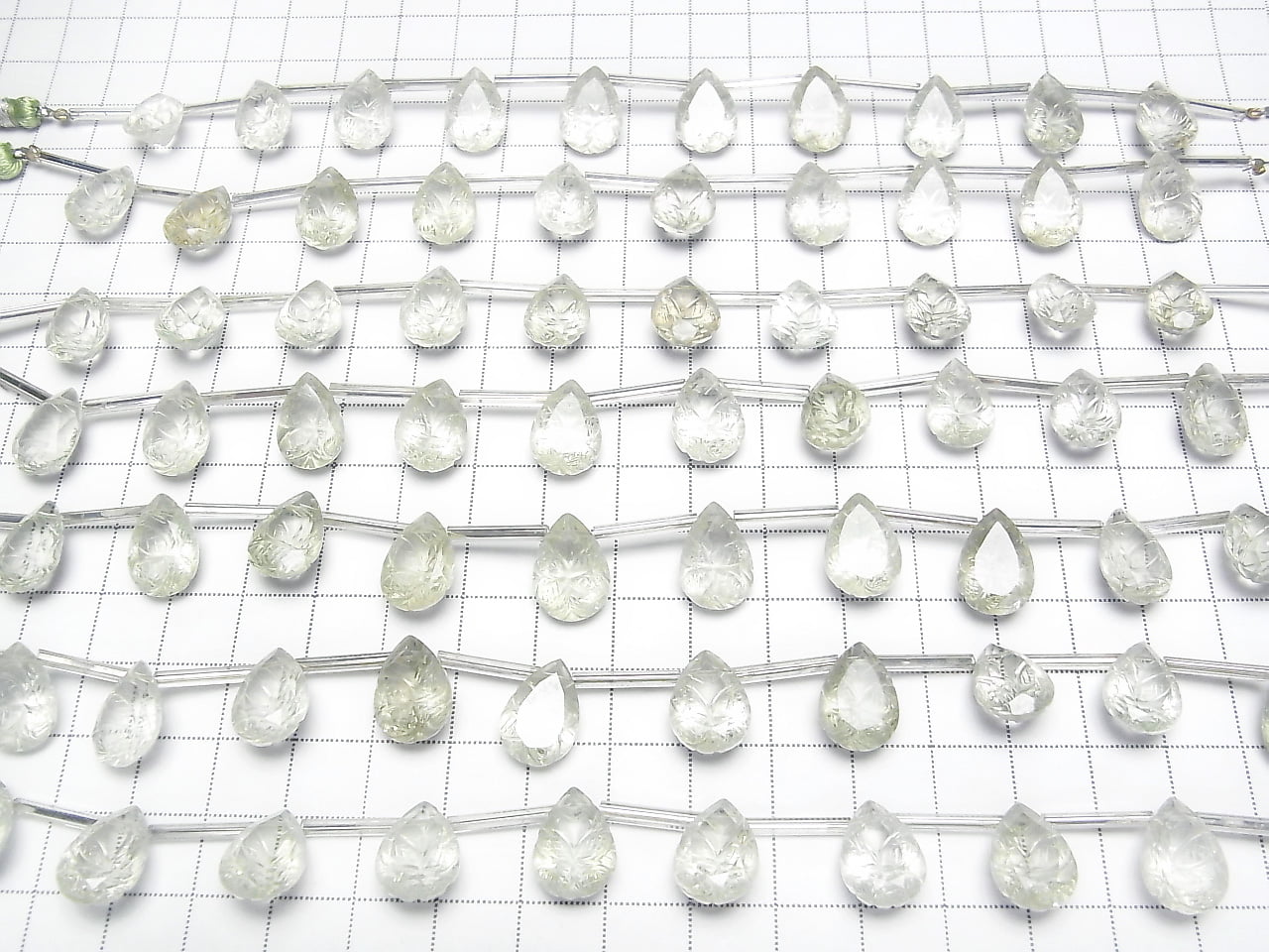 Hochwertiger grüner Amethyst AAA geschnitzte Birnenform facettiert 14x10mm 1Strang (8Stück)