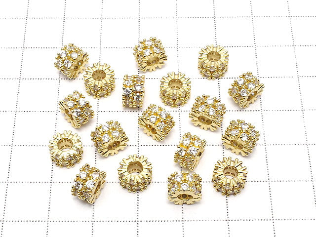 Metal Parts Rondelle 7.5x7.5x5mm Gold (with CZ) 2pcs