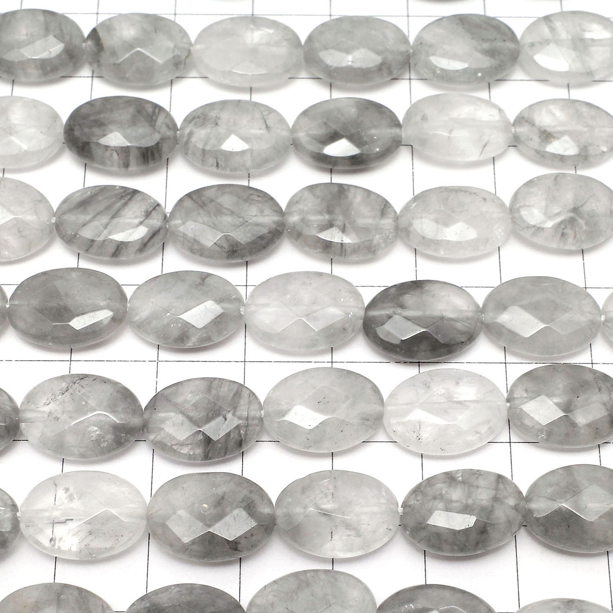 Gray Quartz AA Faceted Oval 14 x 10 x 5 mm half or 1 strand (aprx 15 inch / 38 cm)