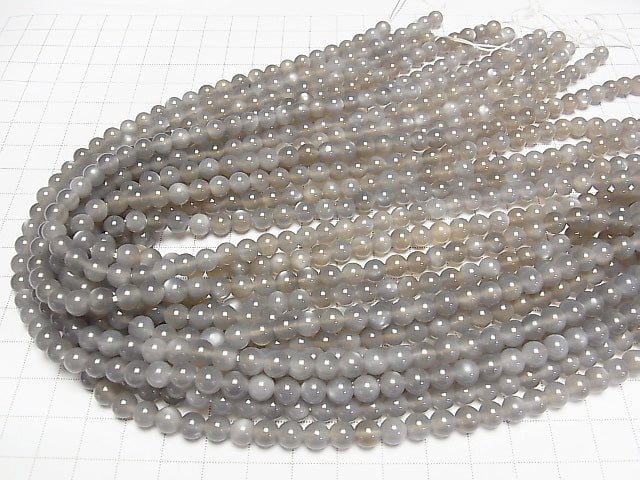 Grauer Mondstein AAA Rund 6 mm halbe oder 1Strang Perlen (ca. 38 cm)