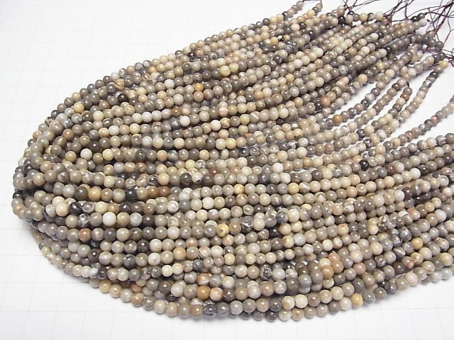 Fossilkoralle rund 4 mm 1 Strang Perlen (ca. 15 Zoll / 38 cm)