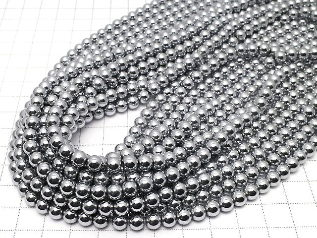 Hematite Round 6mm Silver coating 1strand beads (aprx.15inch / 38cm)