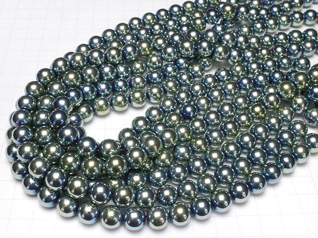 Hämatit Rund 10mm metallisch grün 1 Strang Perlen (ca. 15 Zoll / 38 cm)