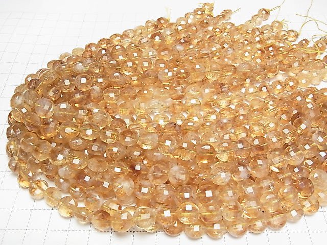 Hochwertiger! Phantom Citrin AA+ facettierte Münze 10x10x6mm halbe oder 1 Strang Perlen (ca. 15 Zoll/36 cm)