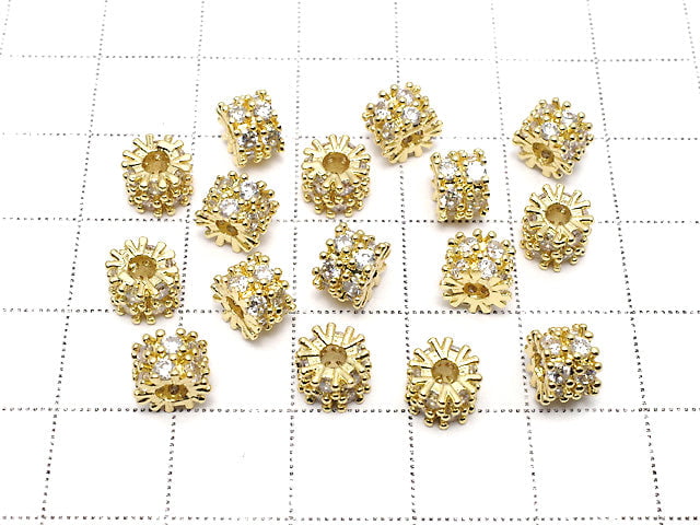 Metal Parts Rondelle 6.5x6.5x5mm Gold (with CZ) 2pcs