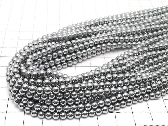 Magnetic! Hematite Round 4mm Silver Coating 1strand beads (aprx.15inch / 38cm)