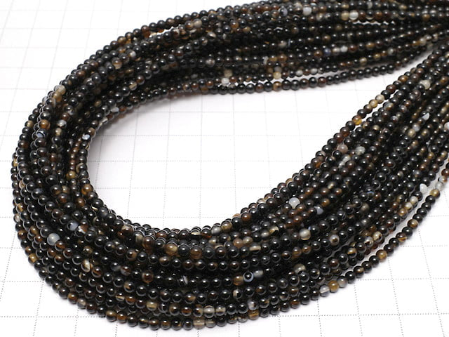 Black and Brown Agate AAA Round 3mm 1strand beads (aprx.15inch / 37cm)