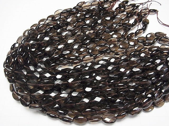 Rauchquarz AAA Facettierte Oval 14x10x5mm halb oder 1strang Perlen (ca. 15 Zoll / 36 cm)