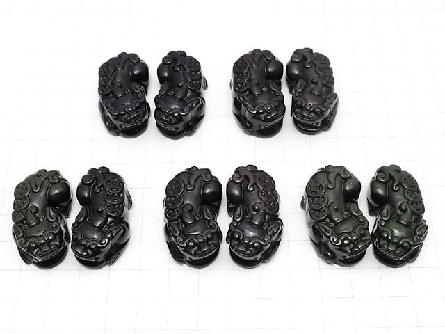 Regenbogenobsidian AAA Pixiu-Schnitzerei 35 x 20 mm 1 Paar