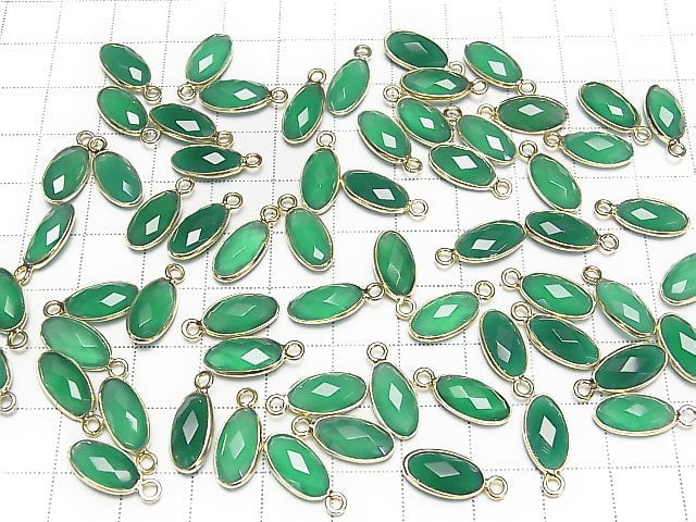 Grüner Onyx AAA Fassung facettierte ovale 13x7mm 18KGP 2 Stück