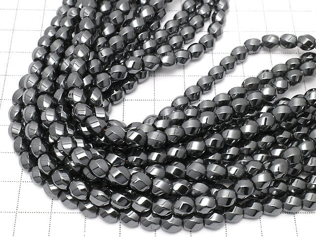 Hematite Twist 6Faceted Round 6x6mm x6mm 1strand beads (aprx.15inch/38cm)