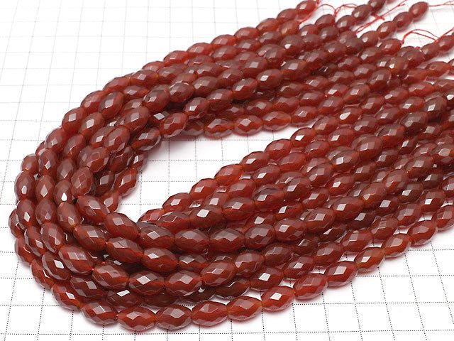 Red Agate Faceted Rice 12x8x8mm 1strand beads (aprx.14inch / 36cm)