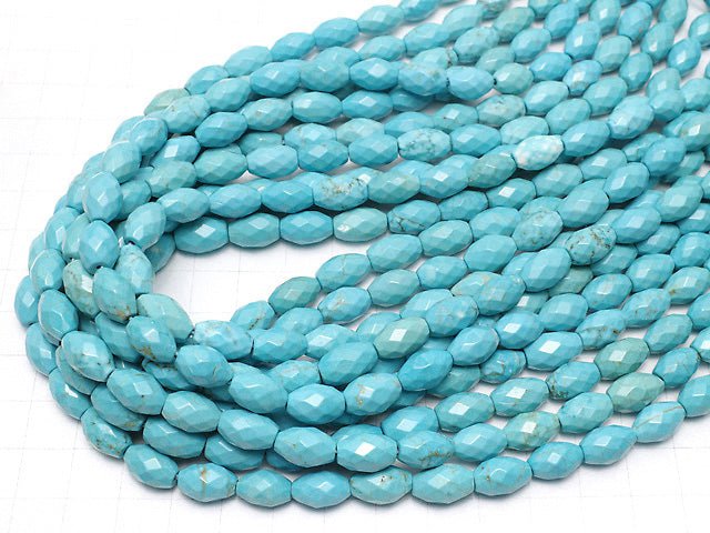 Magnesite Turquoise Faceted Rice 12x7x7mm Blue 1strand beads (aprx.15inch / 37cm)