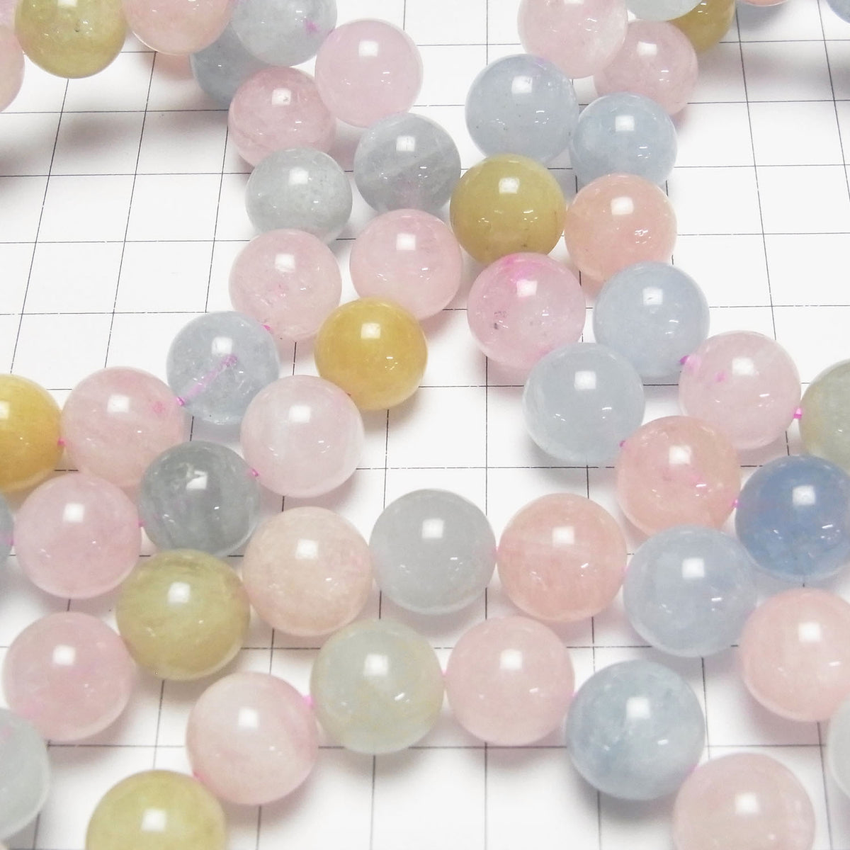 Bracelet Beryl Mix (Aigue-marine multicolore) AAA- Rond 12mm