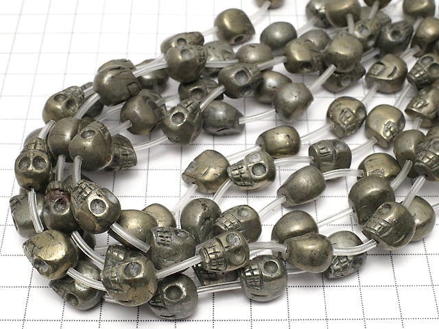Pyrite AA ++ Skull Vertical Hole 12 mm, 14 mm, 16 mm half or 1 strand beads (aprx.20 inch / 50 cm)