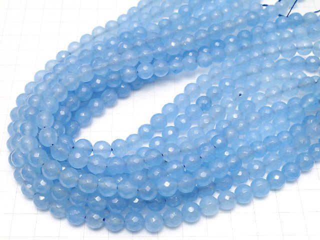 Blue Jade 64 Faceted Round 8 mm 1strand beads (aprx.14 inch / 34 cm)