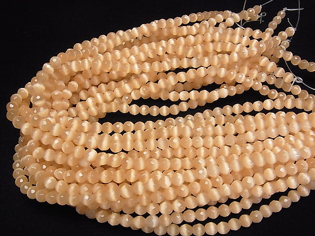 1strand $2.79! Light Orange Color Cat's Eye (Glass) 32 Faceted Round 6 mm 1strand beads (aprx.14 inch / 34 cm)