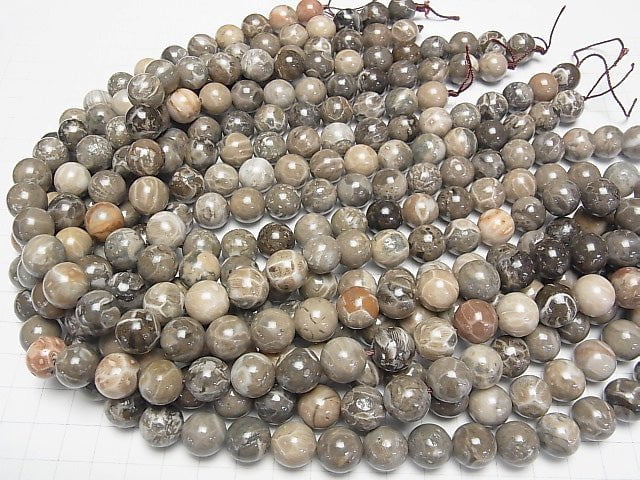 Fossilkoralle rund 12 mm halb oder 1 Strang Perlen (ca. 15 Zoll / 36 cm)