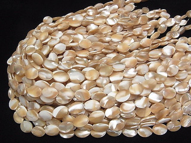 Perlmutt MOP Beige Oval 14x10mm 1Strang Perlen (ca. 15 Zoll / 37 cm)